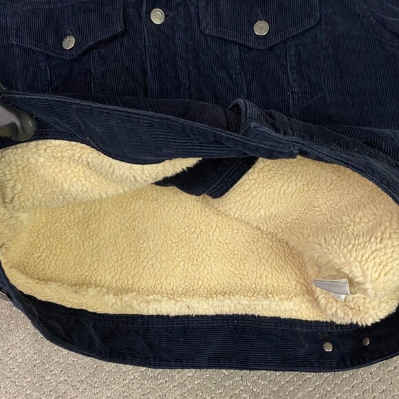 Old Navy Sherpa Lined Corduroy Trucker Jacket Men's Large Navy Blue Heavyweight - Picture 5 of 14